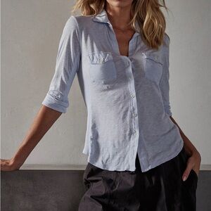 James Perse Powder Blue SHEER SLUB SIDE PANEL SHIRT